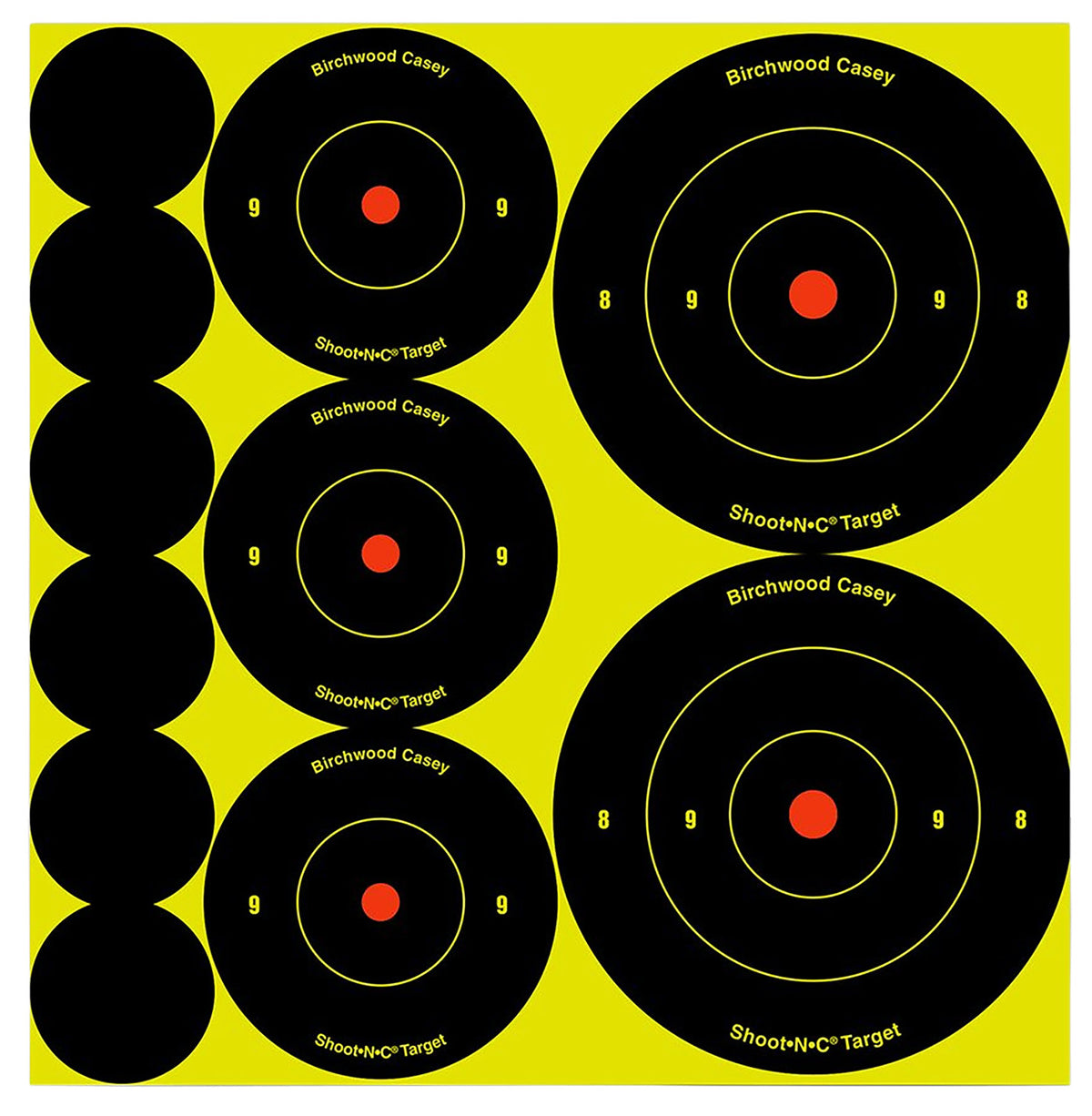 Birchwood Casey 34608 Shoot-N-C Reactive Target Variety Pack Self-Adhesive Paper Black/Yellow Bullseye 132 Pack