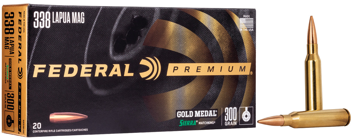 Federal GM338LM2 Premium Gold Medal 338LapuaMag 300gr Sierra MatchKing BTHP 20 Per Box/10 Case