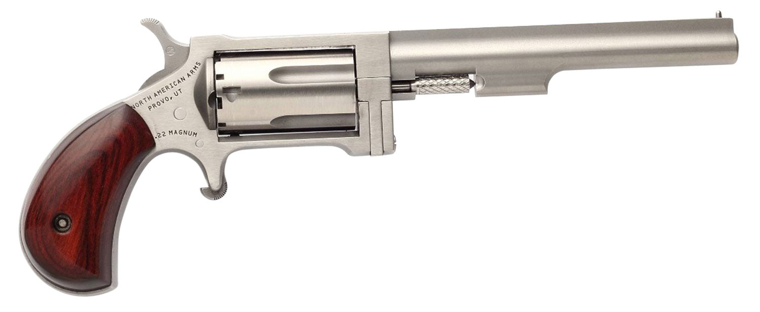 North American Arms SW4 Sidewinder *CA Compliant 22 WMR 5 Shot 4" Stainless Steel Barrel, Frame & Cylinder, Rosewood Bir