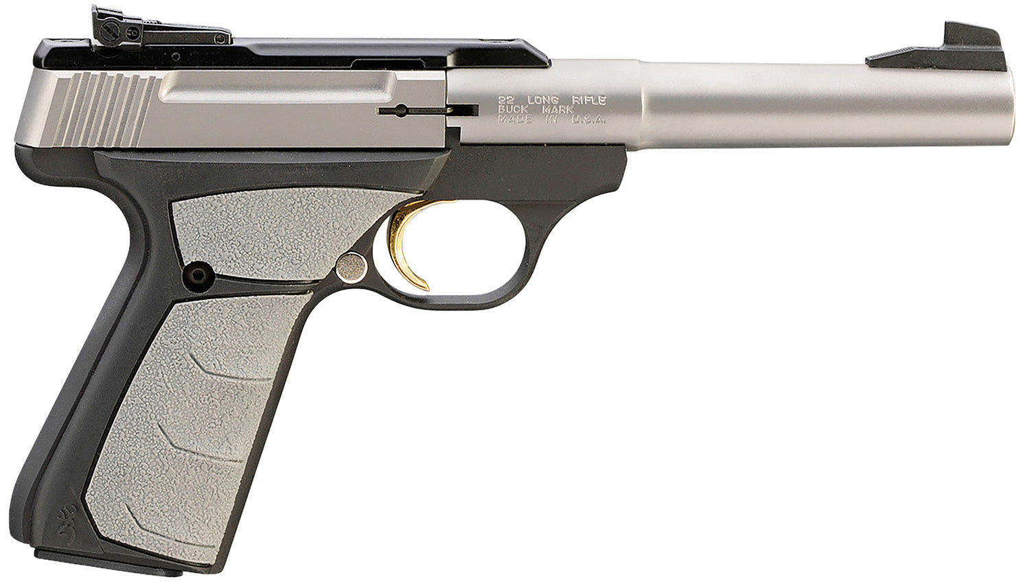 Browning 051483490 Buck Mark Camper *CA Compliant 22 LR 10+1 5.50" Tapered Bull Barrel, Matte Stainless Serrated SS Slid