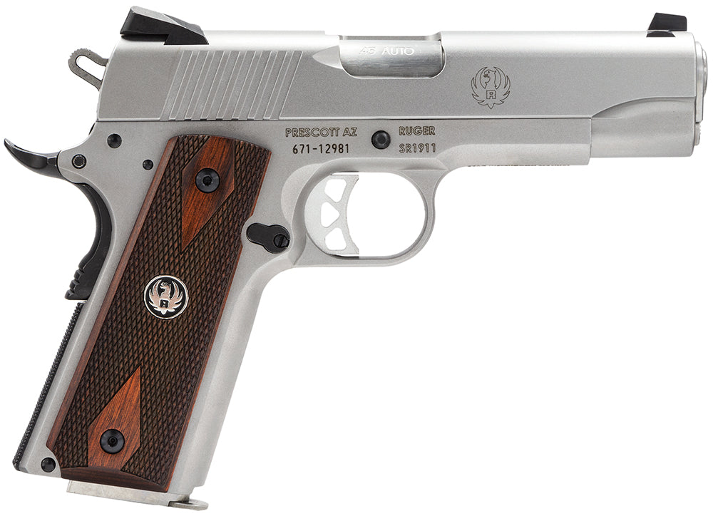 Ruger 6702 SR1911 Commander-Style 45 ACP 7+1 4.25" Stainless Steel Barrel, Serrated Stainless Steel Slide, Stainless Ste