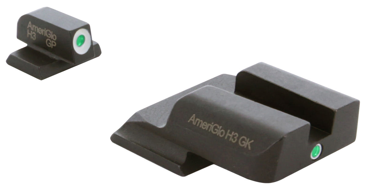 AmeriGlo SW141 i-Dot Sight Set for Smith & Wesson M&P Shield  Green Tritium White Outline Front Sight-Green Tritium Rear