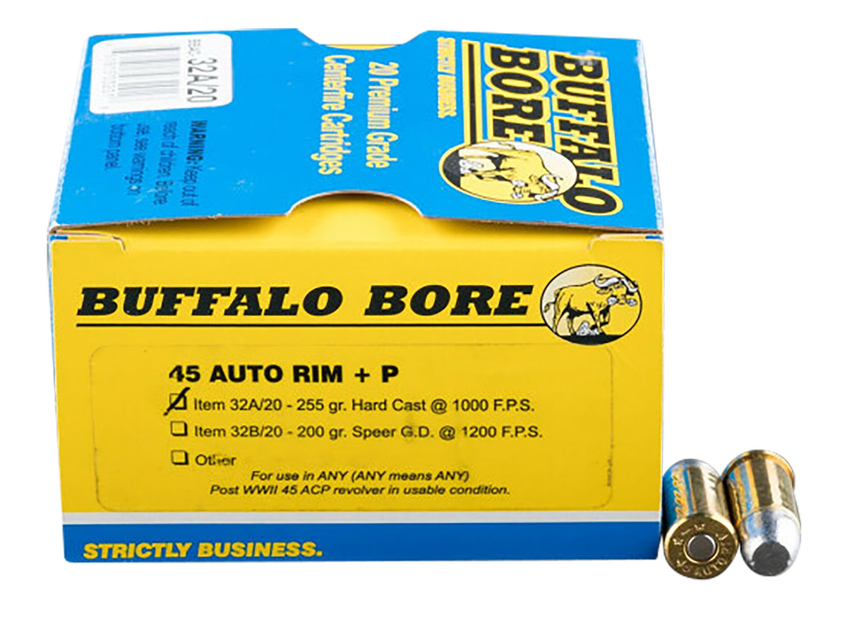 Buffalo Bore Ammunition 32A20 Personal Defense Strictly Business 45Auto Rim +P 255gr Hard Cast Flat Nose 20 Per Box/12 C