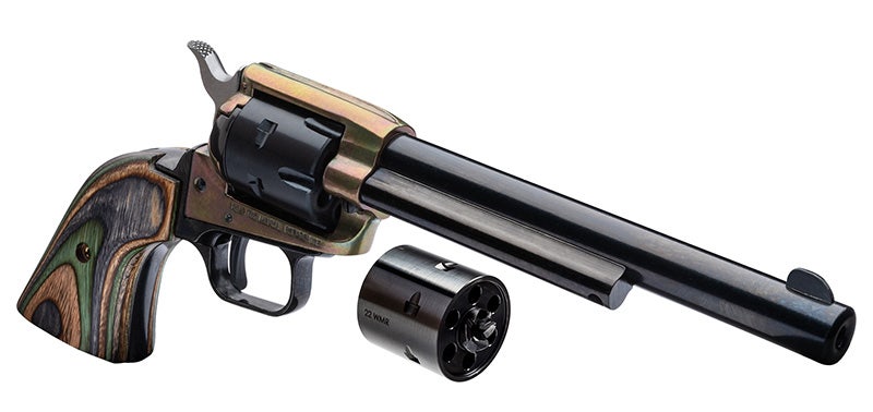 Heritage Rough Rider, .22 Combo 6.5" Barrel, Fixed Sights, Black Oxide, Simulated Case Hardened Frame, Laminated Wood Grips, 6-Rd