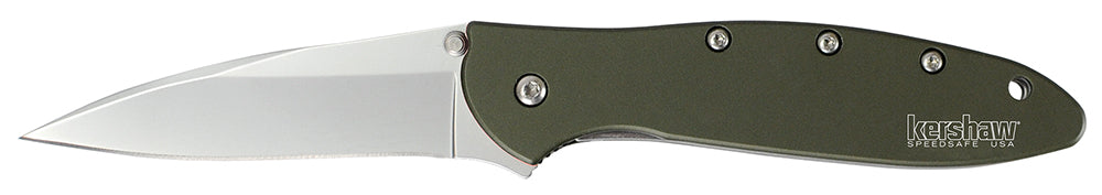 Kershaw 1660OL Leek  3" Folding Drop Point Plain Bead Blasted 14C28N Steel Blade Olive Drab Anodized Aluminum Handle Inc