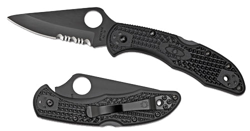 Spyderco C11PSBBK Delica 4 Lightweight 2.88" Folding Part Serrated Black TiCN VG-10 SS Blade/Black Textured FRN Handle I