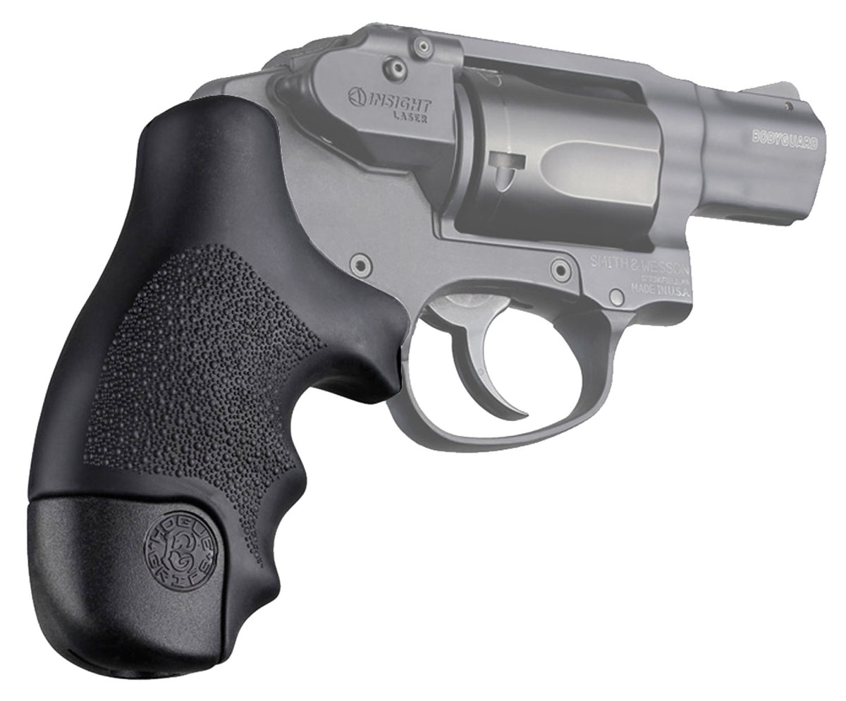 Hogue 60020 OverMolded Tamer  Cobblestone Black Rubber with Finger Grooves for S&W J Frame Centennial with Round Butt, B