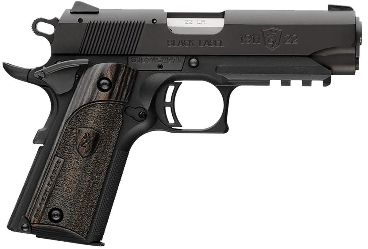 Browning 051817490 1911 Black Label Compact Frame 22 LR 10+1, 3.63" Stainless Steel Barrel, Matte Black Serrated Slide &