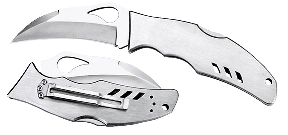 Spyderco BY07P Byrd Crossbill 3.50" Folding Hawkbill Plain 8Cr13MoV SS Blade, Stainless Steel Handle Includes Pocket Cli