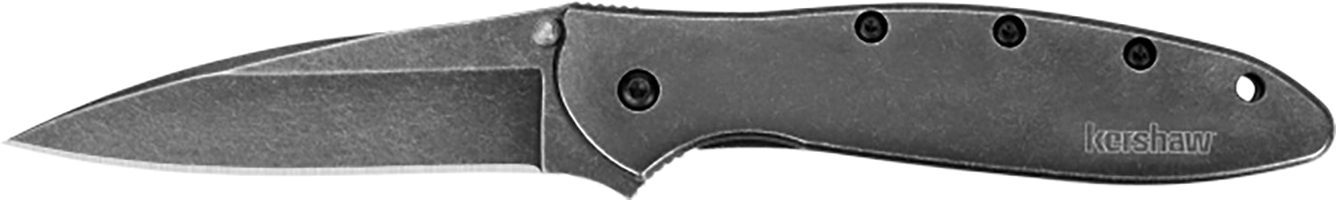 Kershaw 1660BLKW Leek  3" Folding Drop Point Plain Black DLC 14C28N Steel Blade Blackwash 410 Stainless Steel Handle Inc