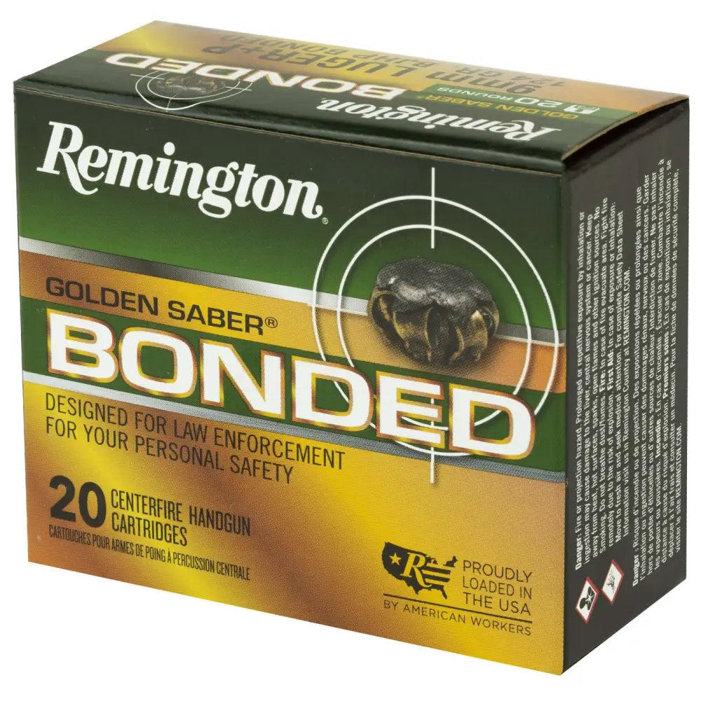 REMINGTON 9MM LUGER +P 124GR BJHP GOLDEN SABER BONDED 20 RD/BX 25 BX/CS
