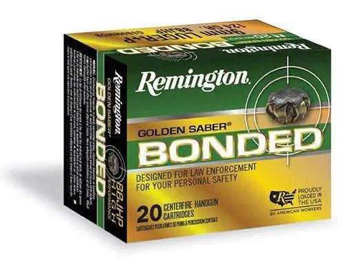 REMINGTON 9MM LUGER +P 124GR BJHP GOLDEN SABER BONDED 20 RD/BX 25 BX/CS