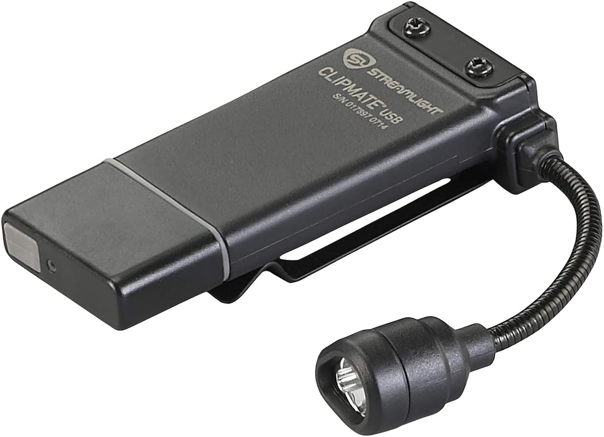 Streamlight 61126 ClipMate USB Clip-On Light  Black 0.2/0.5/10/70 Lumens White/Red LED