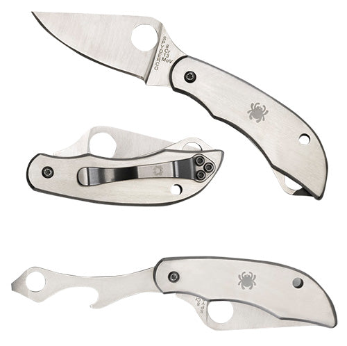 Spyderco C175P Clipitool  Silver Stainless Steel Folding 8Cr13MoV SS 4.57"/4.59" Long Plain Blade Stainless Steel Handle