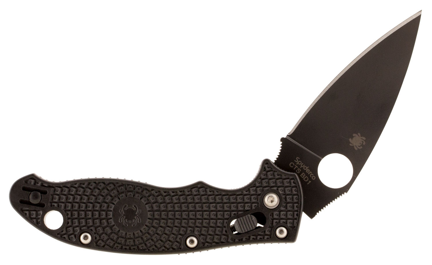 Spyderco C101PBBK2 Manix 2 Lightweight 3.37" Folding Drop Point Plain Black DLC BD1 Steel Blade Black FRCP Handle Includ