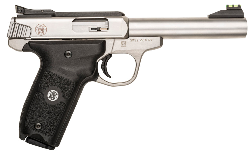 Smith & Wesson 108490 SW22 Victory Full Size Frame 22 LR 10+1, 5.50" Silver Match Grade Barrel, Satin Serrated Slide & F