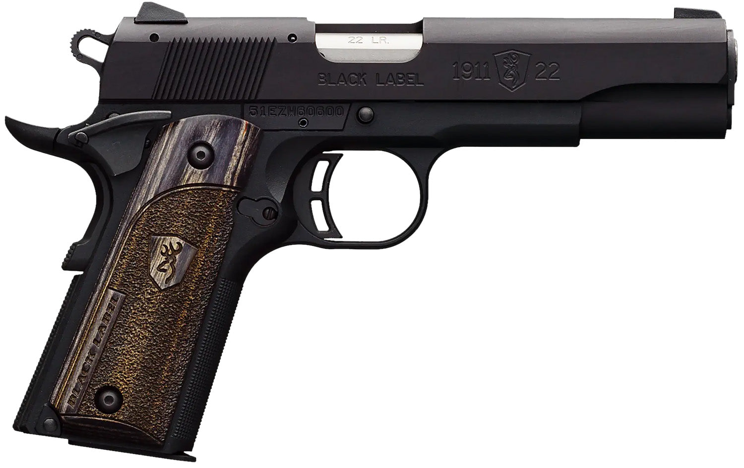 Browning 051814490 1911 Black Label Full Size Frame 22 LR 10+1, 4.25" Stainless Steel Barrel, Matte Black Serrated Slide