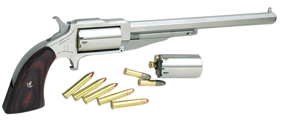North American Arms 18606C Earl Hogleg *CA Compliant 22 LR/22 Mag 5 Shot 6" Satin Steel Barrel & Frame/Stainless Cylinde
