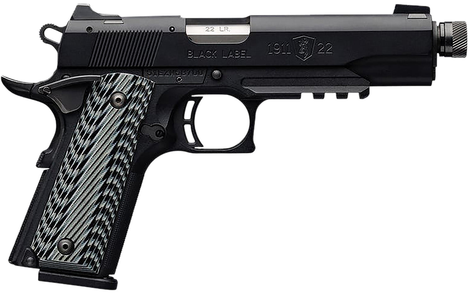 Browning 051820490 1911-22 Black Label SR Full Size 22 LR 10+1, 4.88" Stainless Steel Threaded Barrel, Matte Black Serra