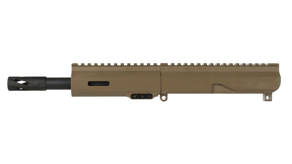 BC-9 9mm Flat Dark Earth Cerakote Right Side Charging Complete Upper Assembly, 7.5" Parkerized Heavy Barrel, 1:10 Twist, Bufferless, 5" M-LOK Rail