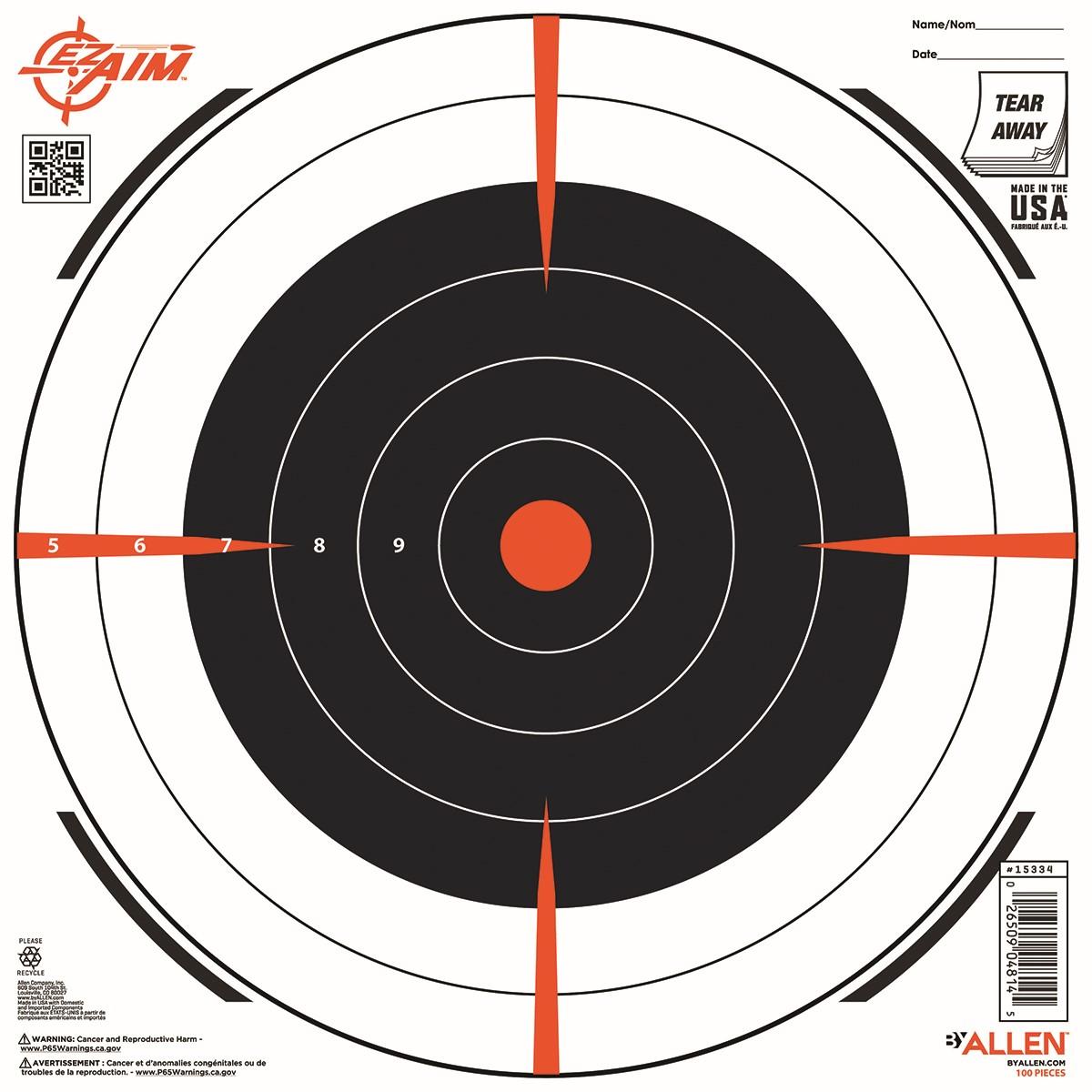 ALLEN EZAIM PAPER 12 X 12 BULLSEYE TARGET 100 PER PAD