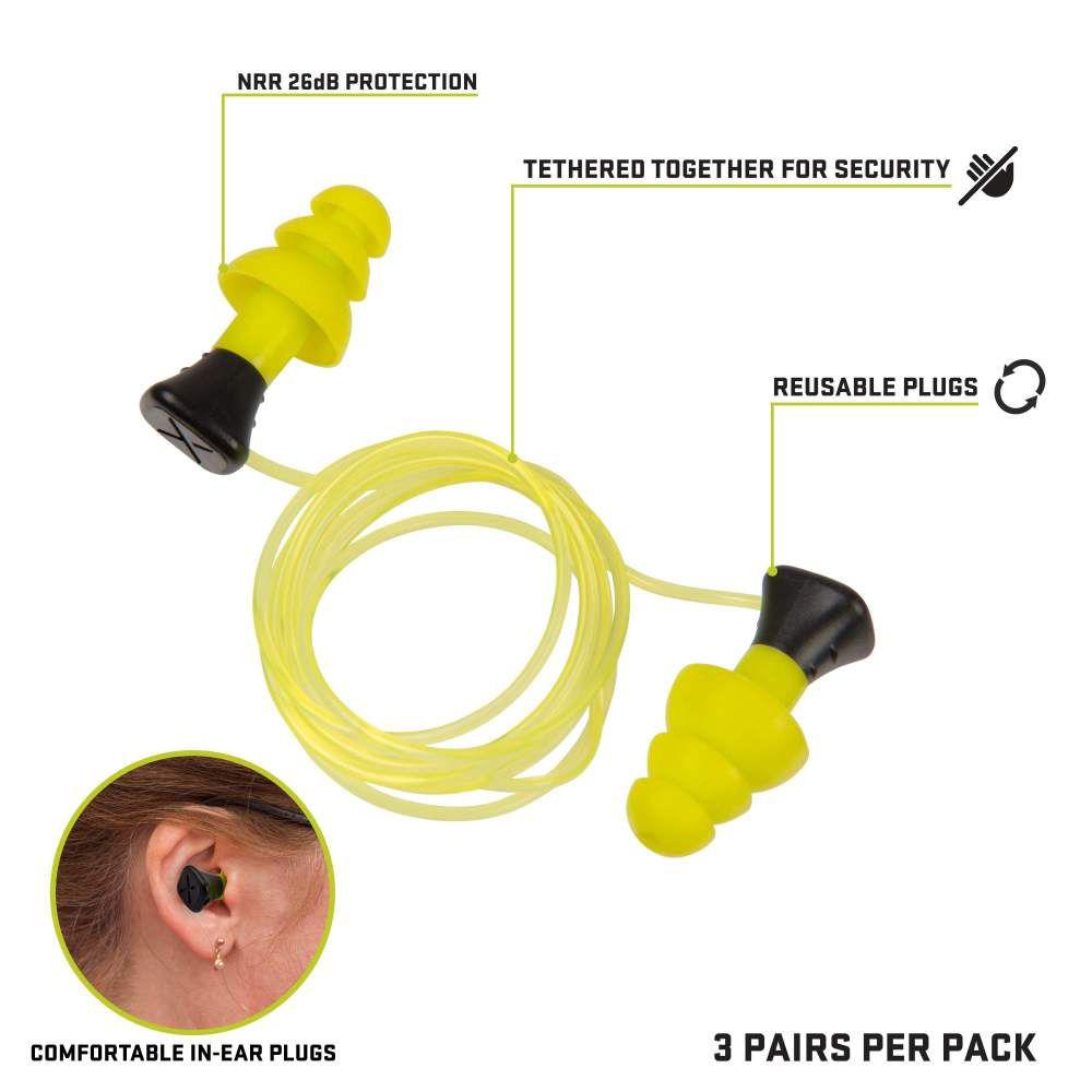 ULTRX Tethered Silicone Ear Plugs - 3 Pairs - Yellow
