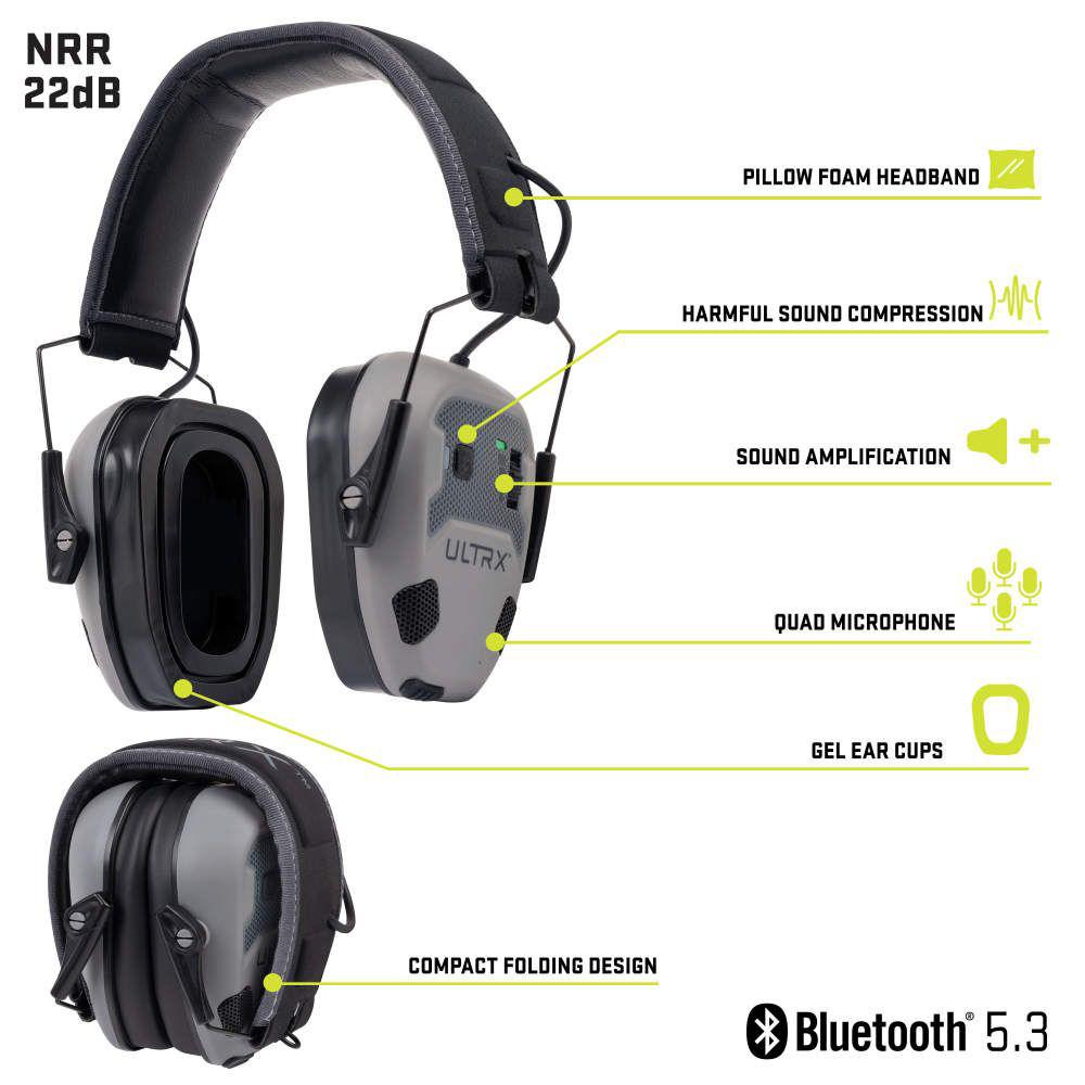 UltrX Bionic Fuse Bluetooth Electronic Earmuff - Cement Gray