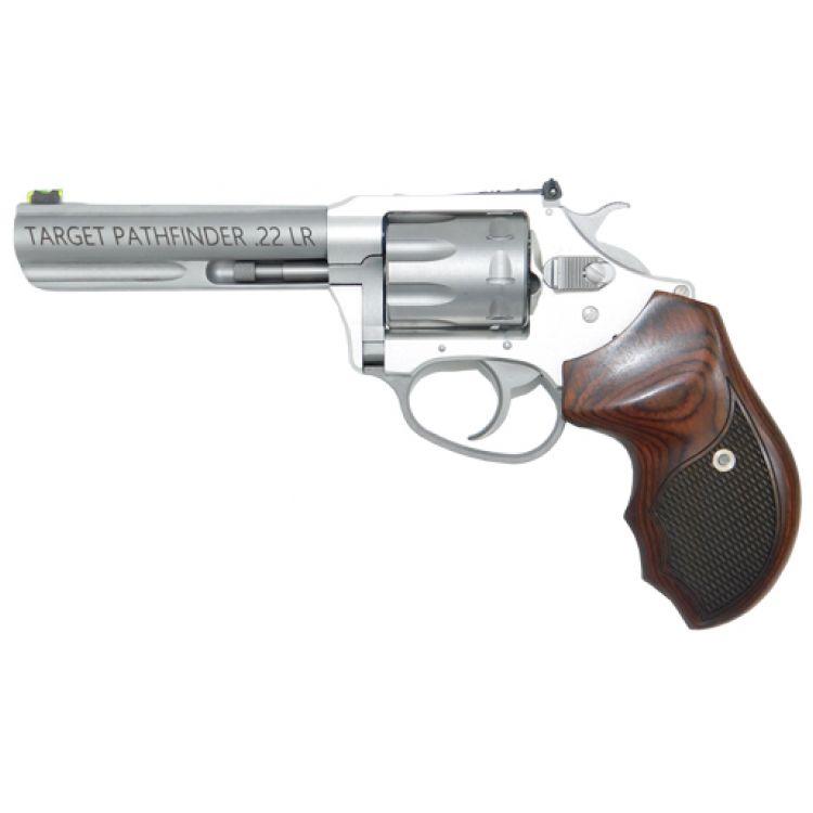 Pathfinder .22 LR, 8 Shot, Anodized & S/S, Rosewood Checkered Grip 4.2 Bbl