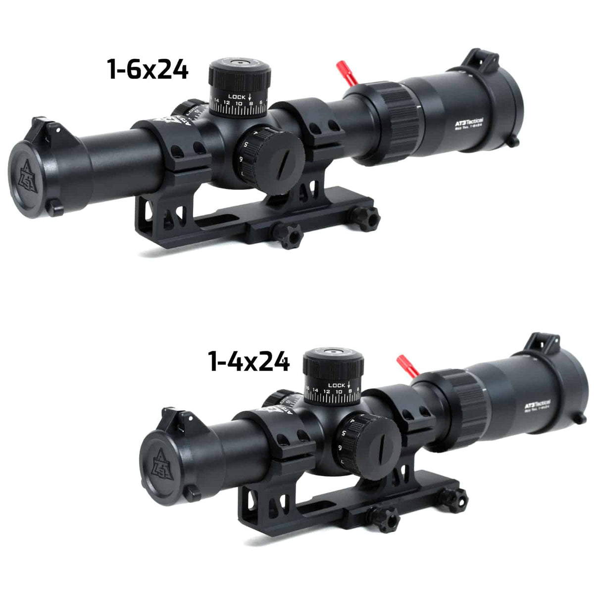 AT3™ Red Tail™ Second Focal Plane 30mm Scope - MOA - Locking Caps - 5.56 Illuminated BDC Reticle - 1-4x24 or 1-6x24