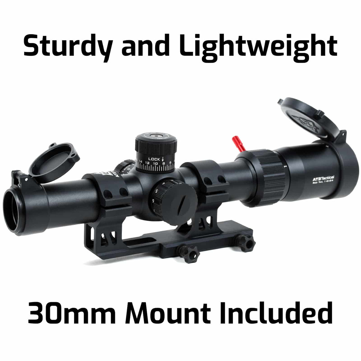 AT3™ Red Tail™ Second Focal Plane 30mm Scope - MOA - Locking Caps - 5.56 Illuminated BDC Reticle - 1-4x24 or 1-6x24