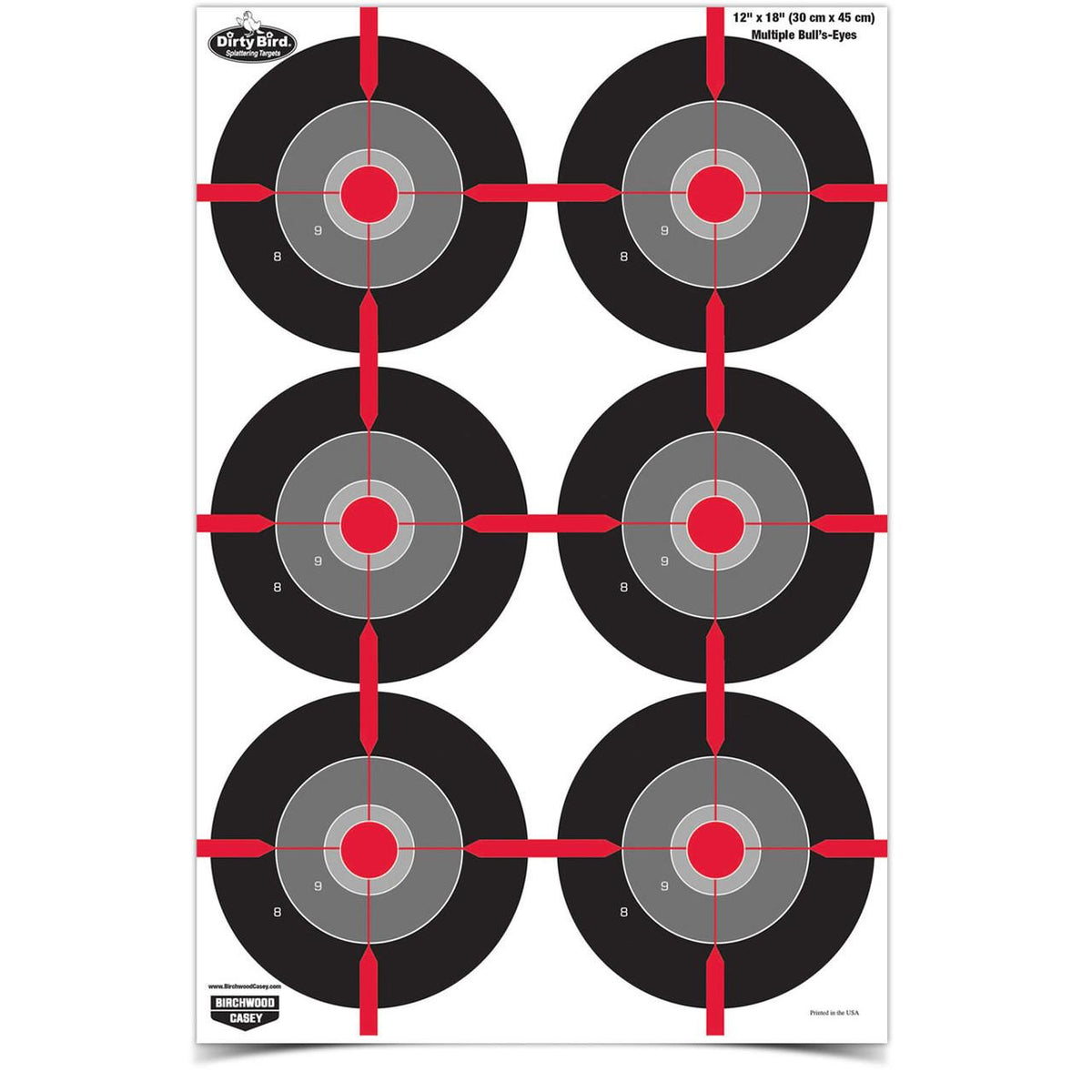 BC DIRTY BIRD 12in X 18in MULTIPLE BULLS-EYE TARGET - 100 SHEETS
