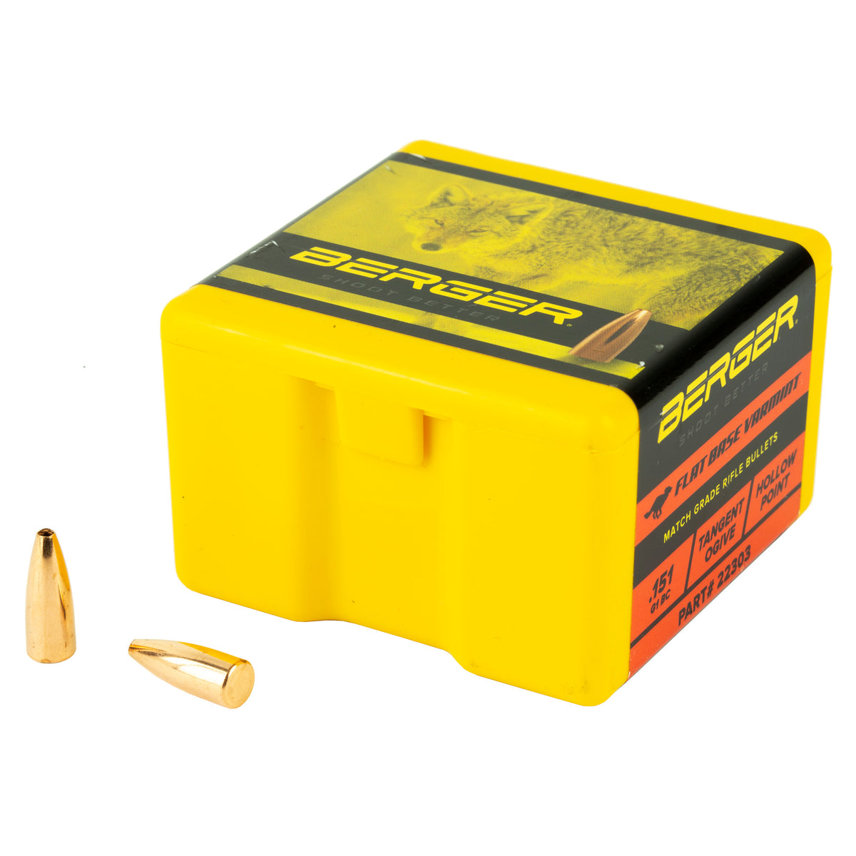 Berger Bullets FB Varmint, .224 Diameter, 22 Caliber, 40 Grain, Flat Base Hollow Point
