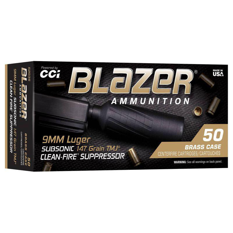 9MM LUGER 147GR TMJ BLAZER BRASS CLEAN-FIRE SUPPRESSOR 50 ROUNDS