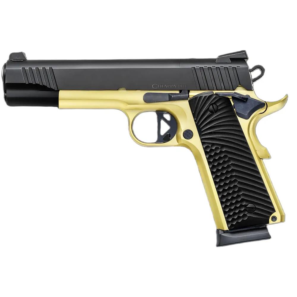 Chiappa 1911 Superior 45ACP 5In 8Rd Blk Slide Gold Frame Blk G10 Grip