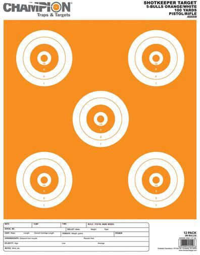 SHOTKEEPER TARGETS 5-BULLS ORG/WHT LRG 12PK