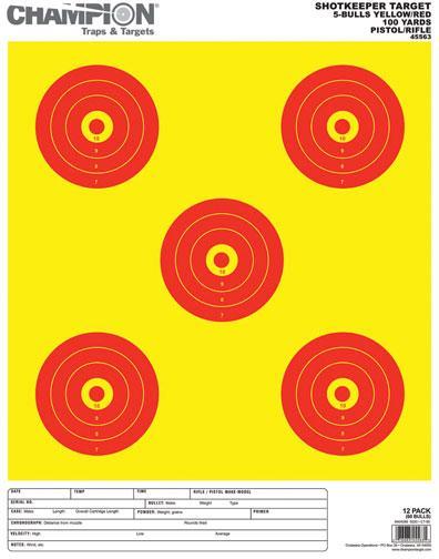 SHOTKEEPER TARGETS 5 BULLS EYE BR YEL/RED LRG 12PK