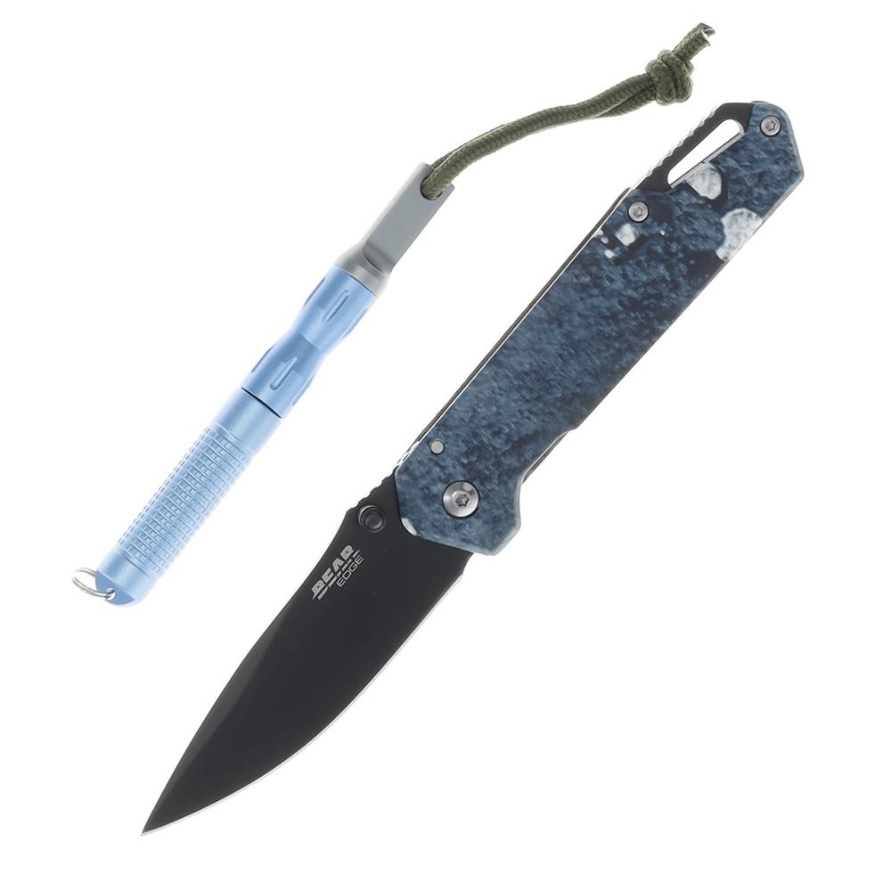 BEAR & SON FRAME LOCK FOLDER W WATERPROOF FIRESTARTER BLUE