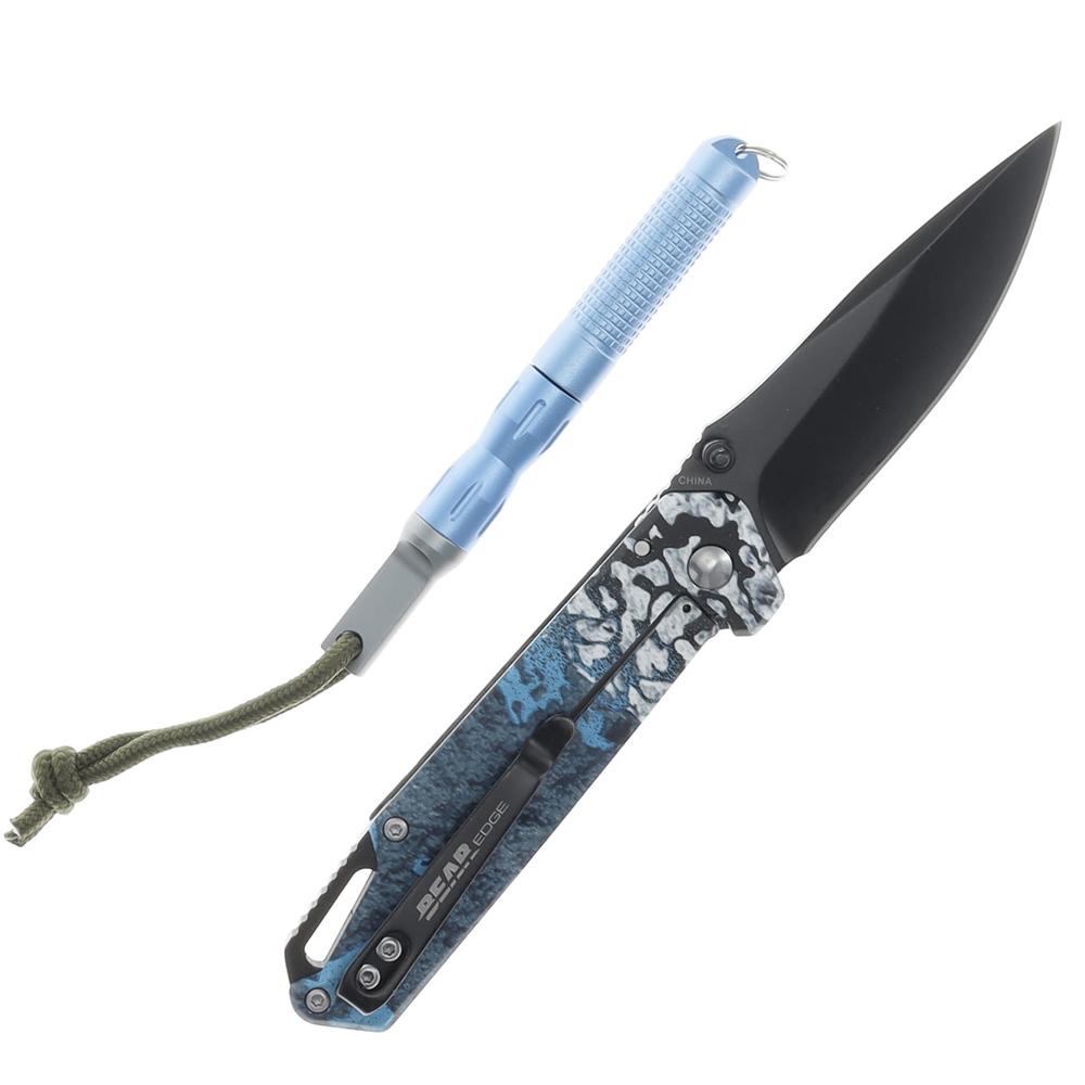 BEAR & SON FRAME LOCK FOLDER W WATERPROOF FIRESTARTER BLUE