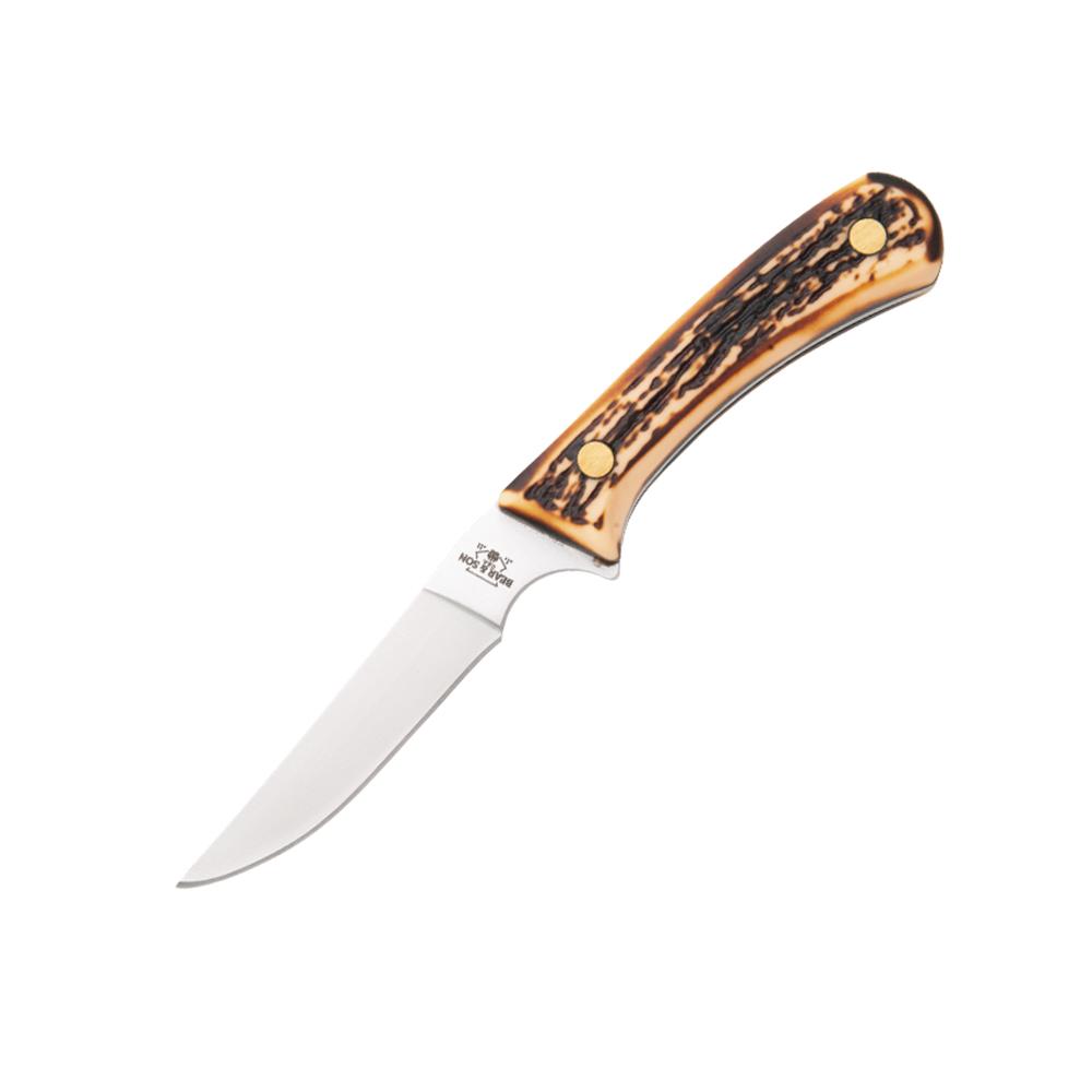 Bear & Son 6 1/2'' STAG DELRIN BIRD & TROUT KNIFE WITH LEATHER SHEATH BOX