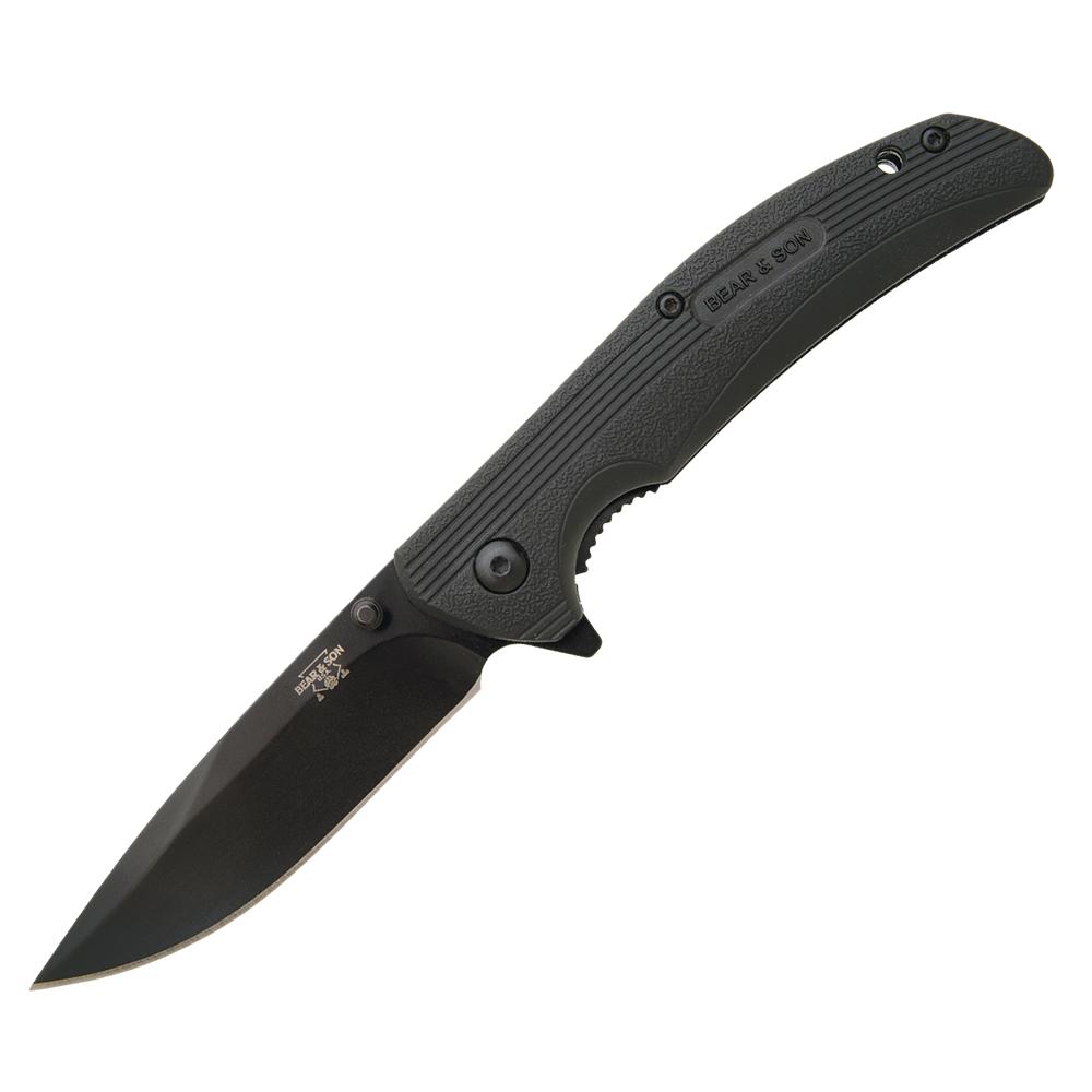 BEAR & SON 4 1/2'' BLACK ZYTEL SIDELINER BLACK BLADE WITH FLIPPER