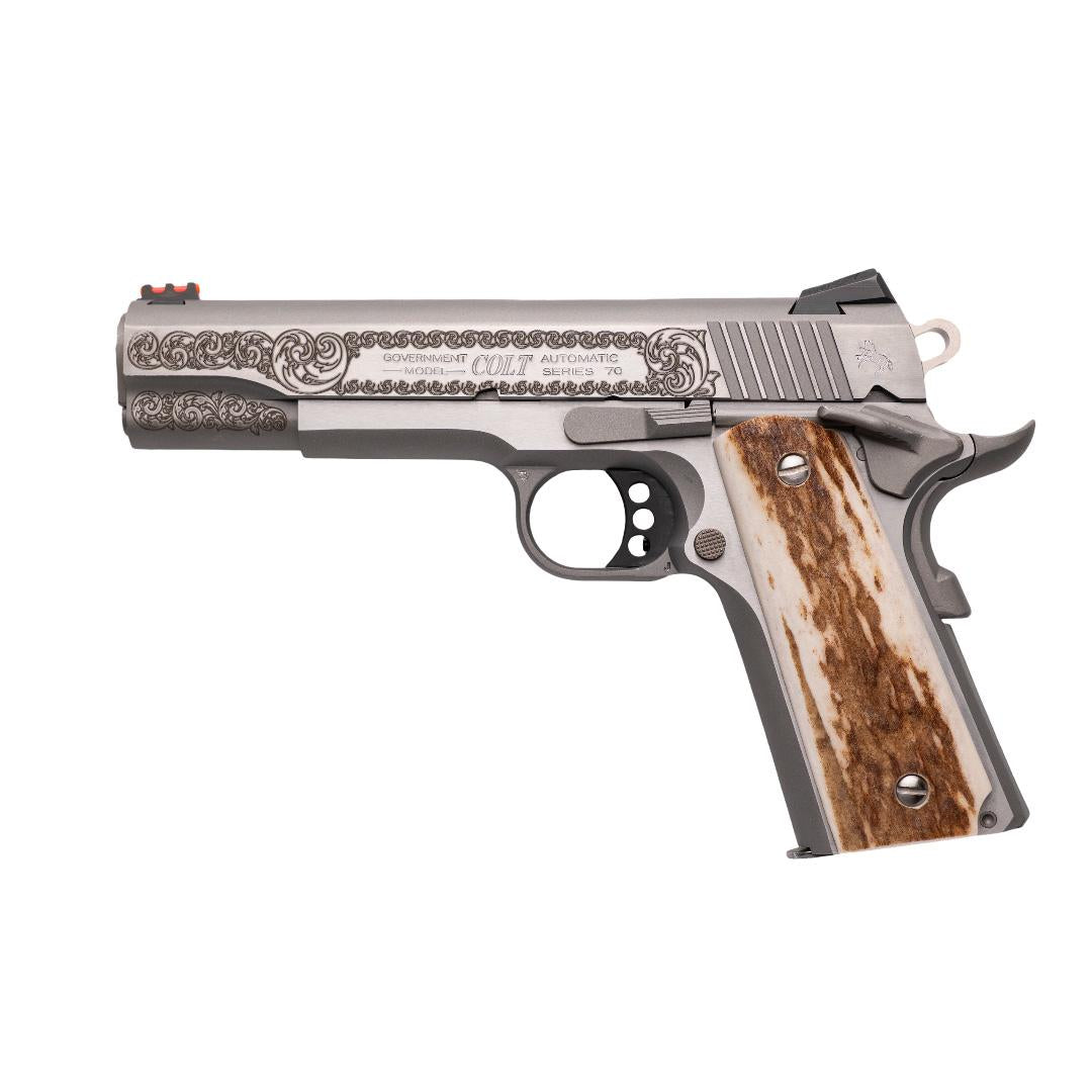 Colt Competition Pistol .45 ACP 5in Brt Stnls Stag grips Engraving Exc