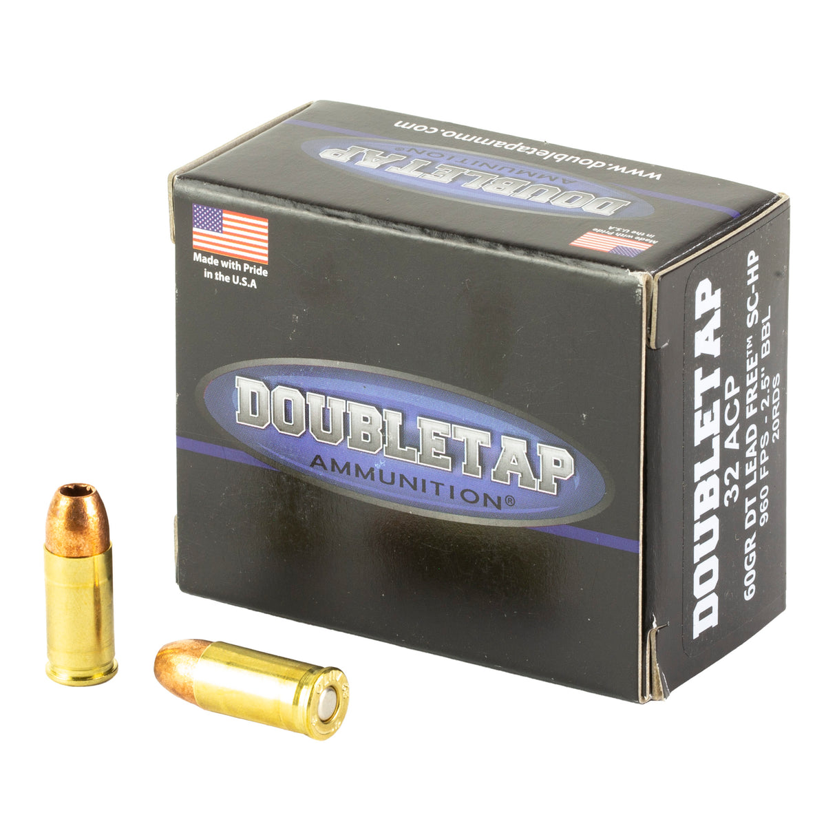 DoubleTap Ammunition Lead Free, 32 ACP, 60 Grain, Solid Copper Hollow Point, 20 Round Box