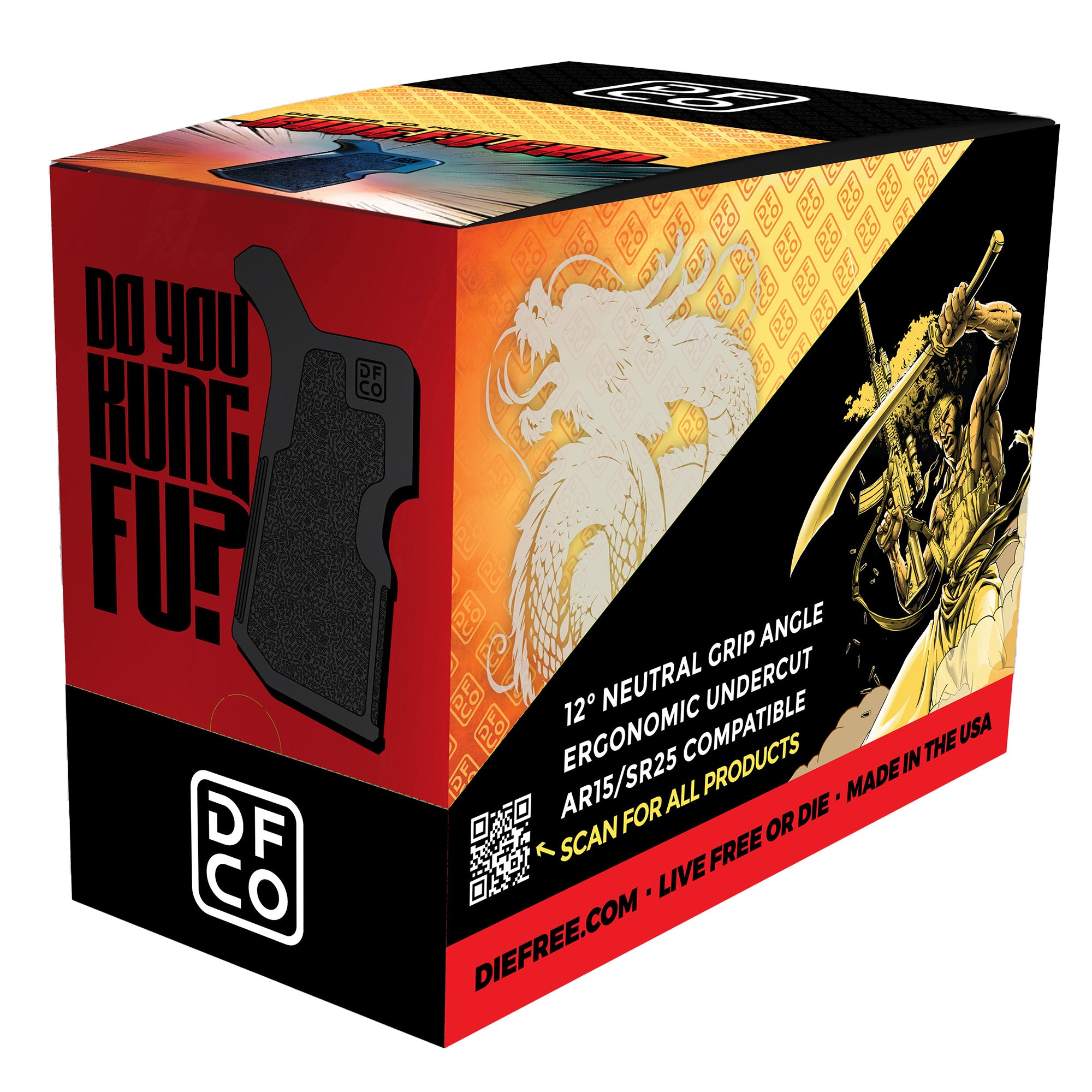 Die Free Co Kung Fu Grip, Rifle Grip, Black, Fits AR-15/AR-10