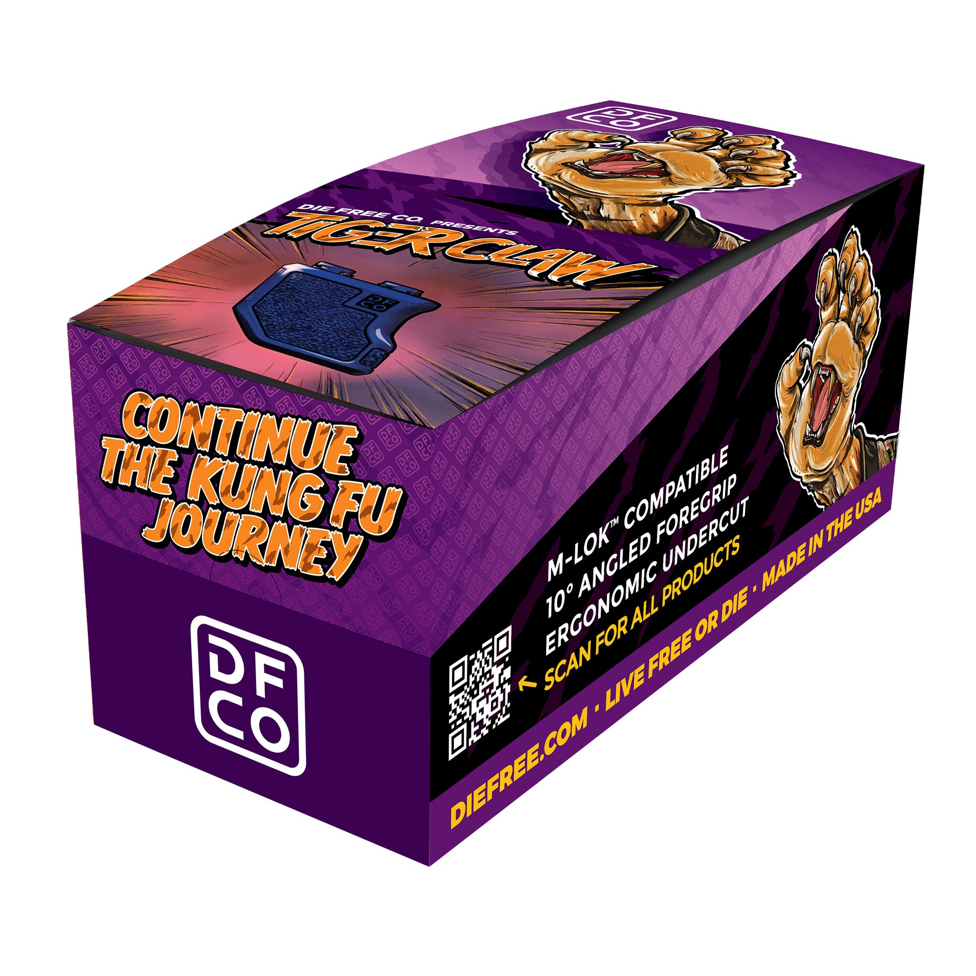 Die Free Co Tiger Claw Grip, Fits AR-15/AR-10, Black, Display Carton Includes (10)-Grips