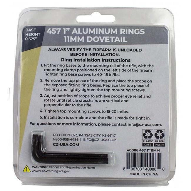 CZ Rings 457 455 1IN 11mm Dovetail Aluminum Base Height 0.575IN