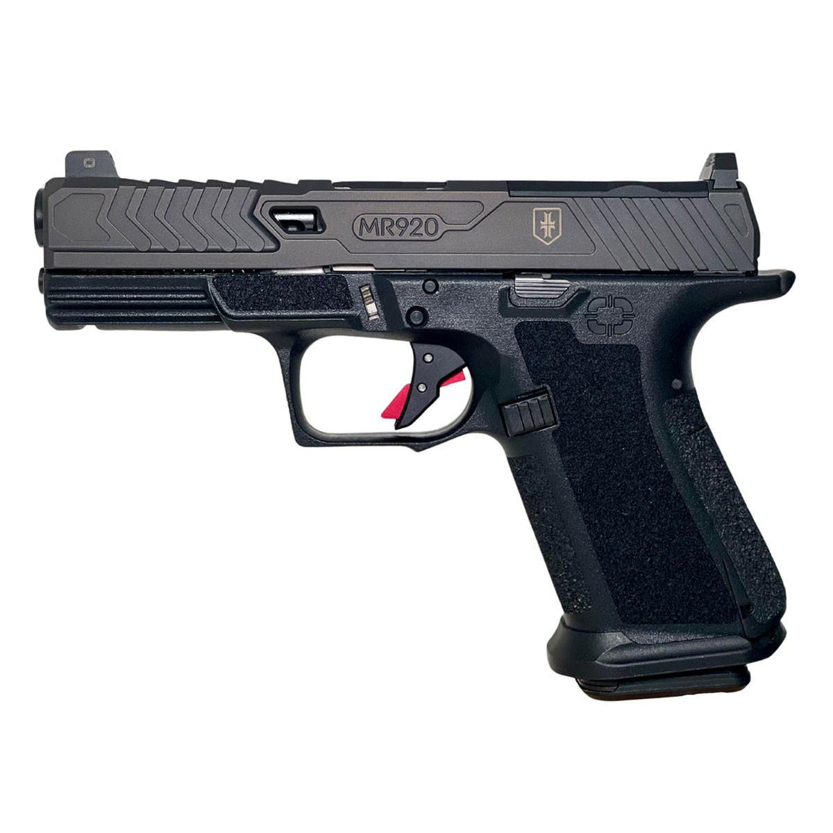 MR920 9mm Blk Frm WAR POET Ed Fltd Unthrd Blk SS Rod Grn Trit 1D