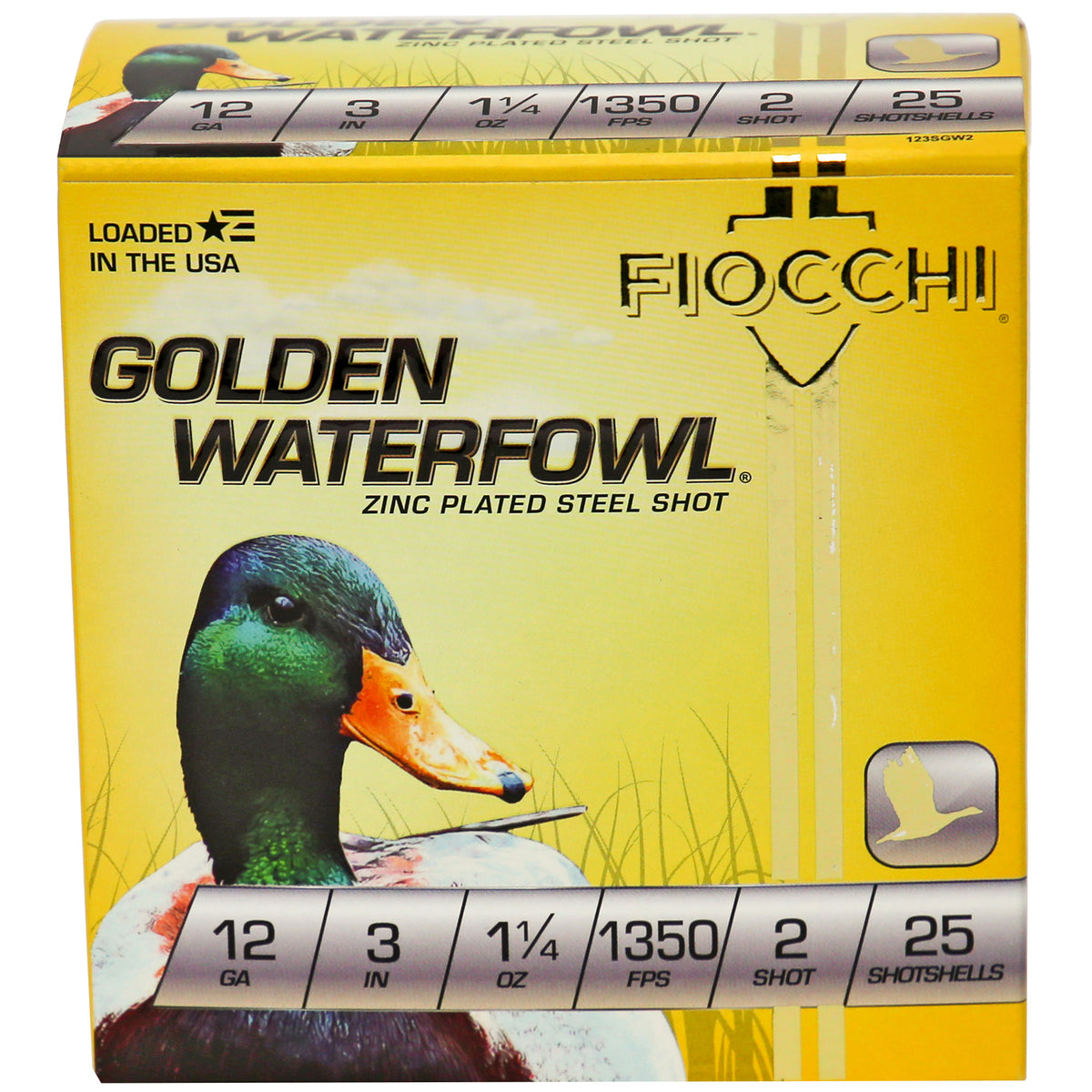 Fiocchi Ammunition Golden Waterfowl, 12 Gauge, 3", #2, Steel Shot