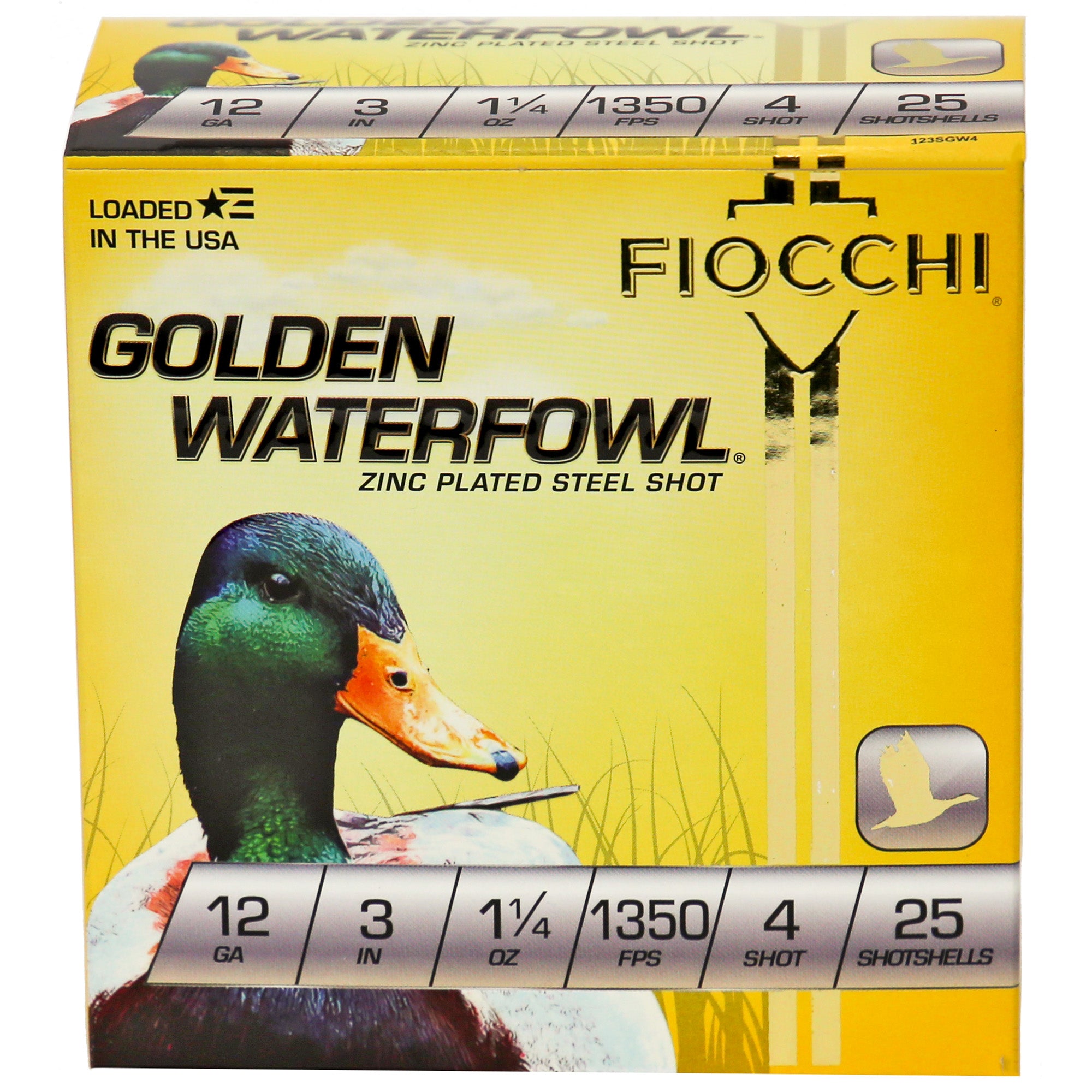 Fiocchi Ammunition Golden Waterfowl, 12 Gauge, 3", #4, Steel Shot