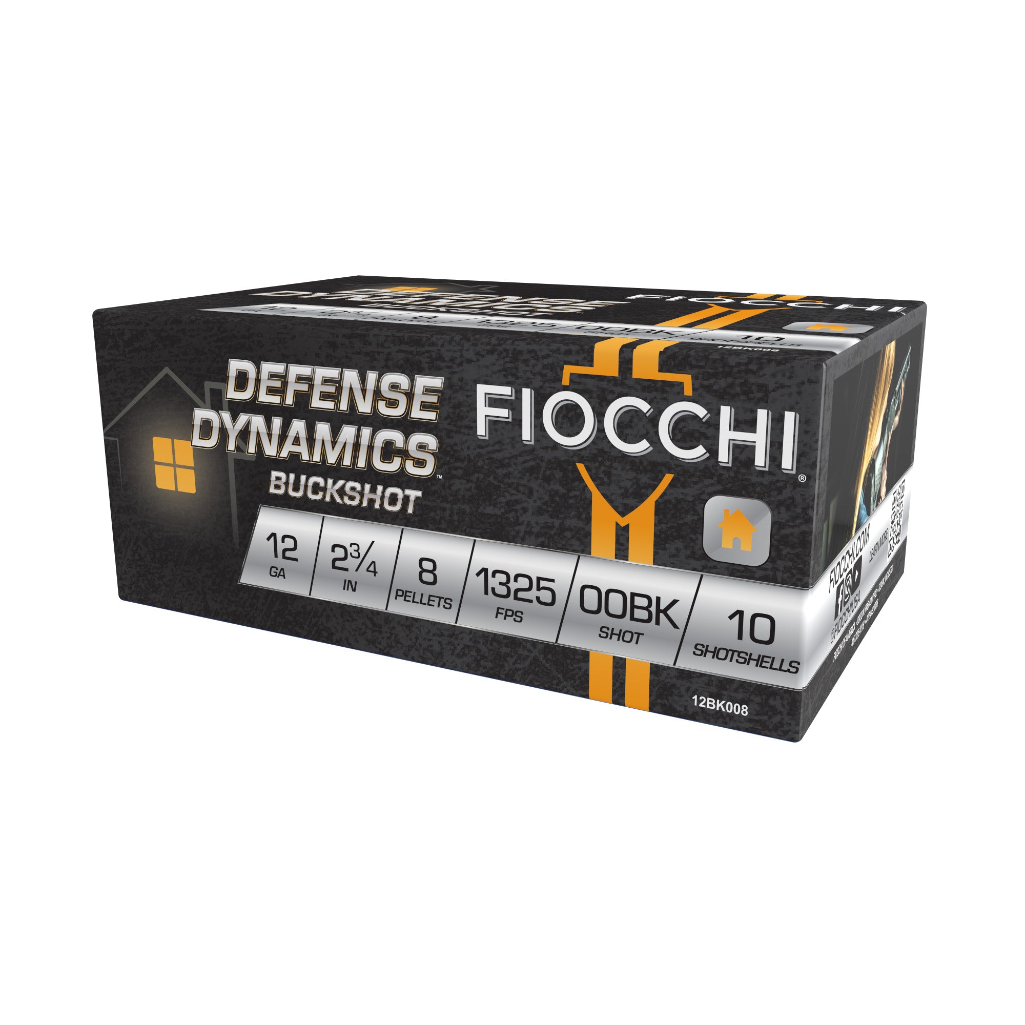 Fiocchi Ammunition Defense Dynamics, 12 Gauge 2.75", 00 Buck, 8 Pellets, 10 Round Box