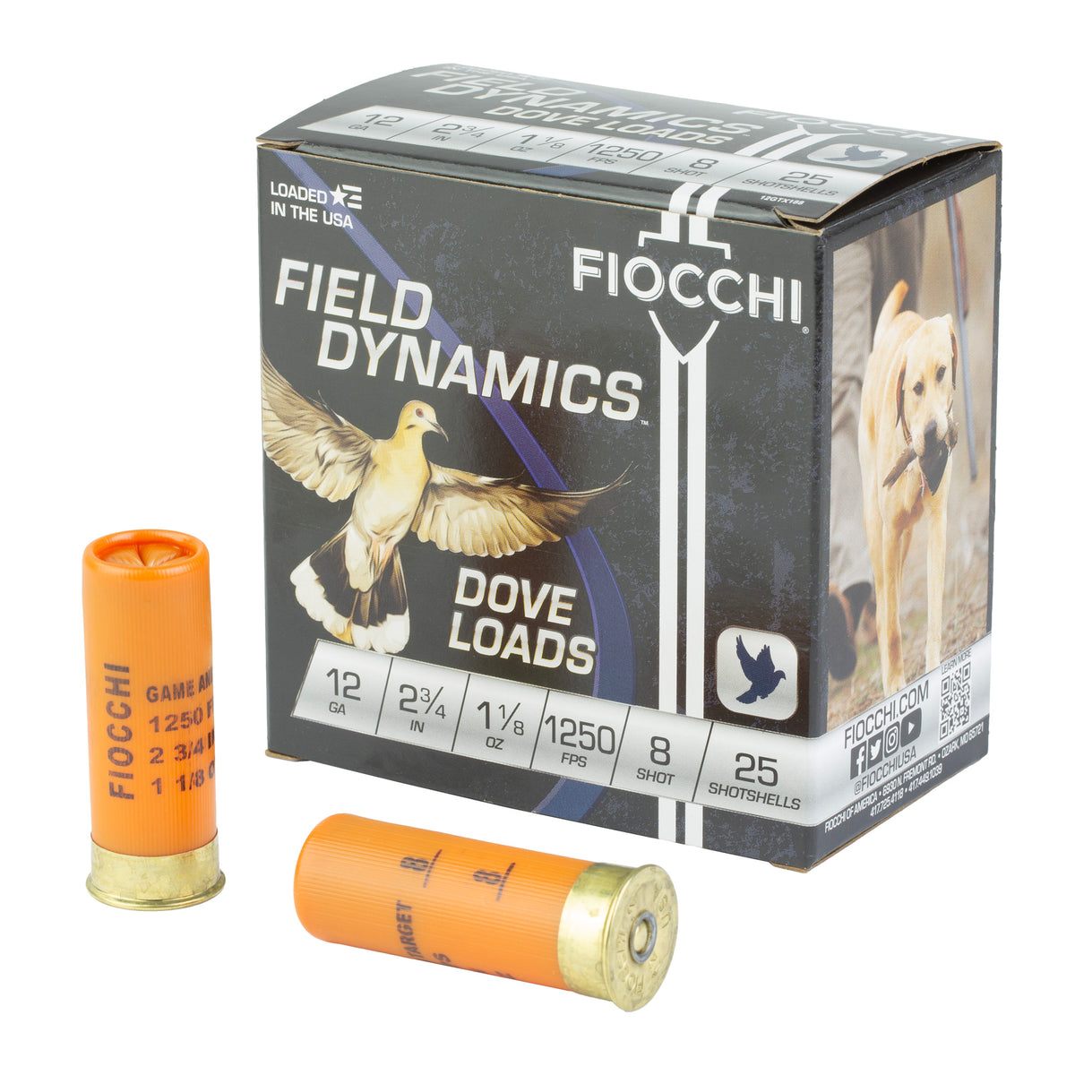 Fiocchi Ammunition Dove & Quail, Field Dynamics, 12 Gauge, 2.75", #8 Lead Shot